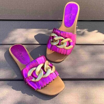 Carla De Medici Ciabatte Laminate Fucsia con Catena Oro - Scarpe Donna