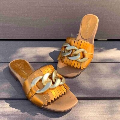 Carla De Medici Ciabatte Laminate Arancio con Catena Oro - Scarpe Donna