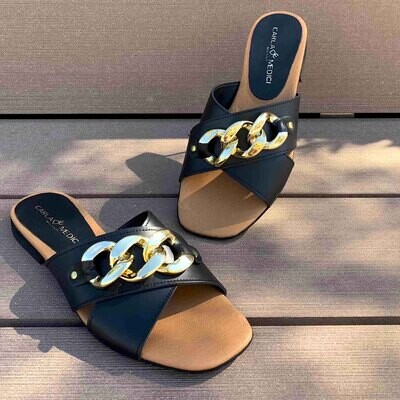 Carla De Medici Ciabatte Nere con Catena - Scarpe Donna