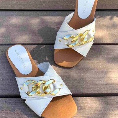 Carla De Medici Ciabatte Bianche con Catena - Scarpe Donna