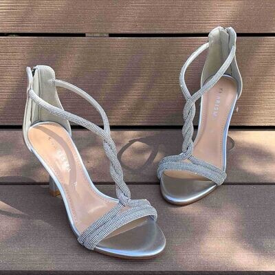 Kharisma Sandali Argento con Treccia in Strass - Scarpe Donna