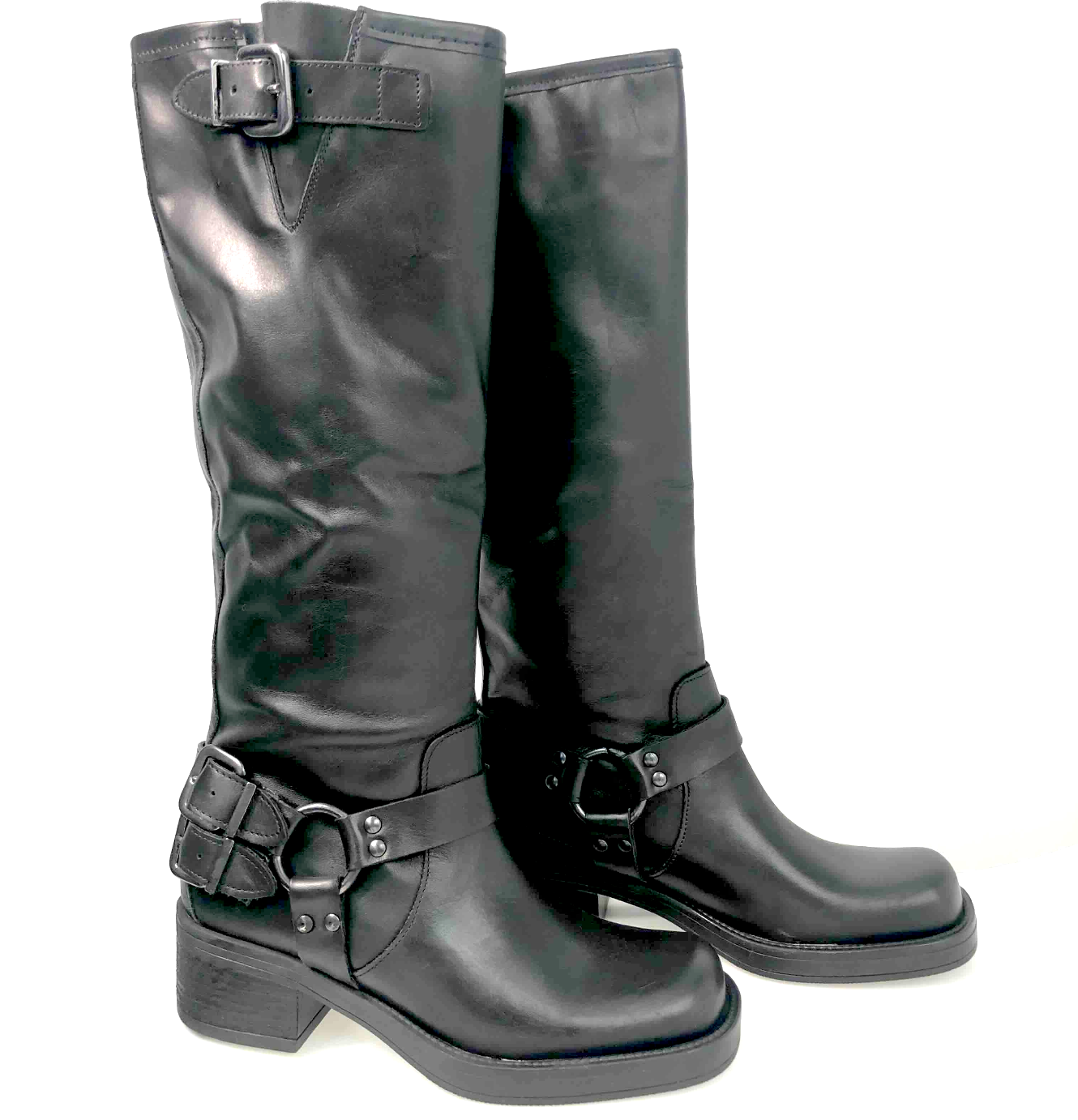 Kharisma Stivale Gambale Alto Nero con Fibbia - Scarpe Donna