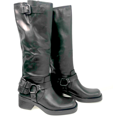 Kharisma Stivale Gambale Alto Nero con Fibbia - Scarpe Donna
