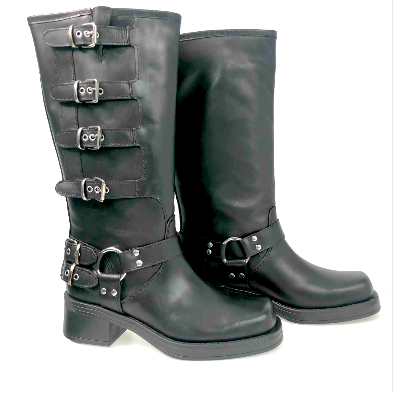 Ovye Stivale Biker in Pelle Nera - Scarpe Donna
