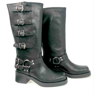 Ovye Stivale Biker in Pelle Nera - Scarpe Donna