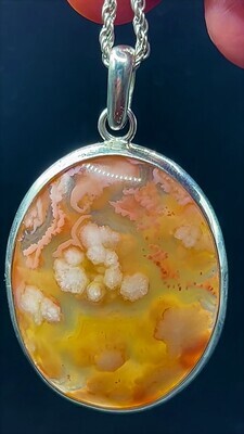 Natural Pink Cherry Blossom Agate Silver Pendant