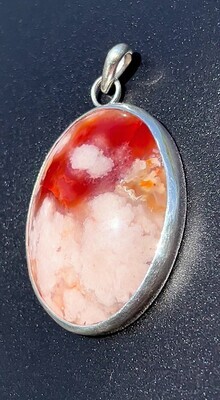 Natural Red Cherry Blossom Agate Silver Pendant