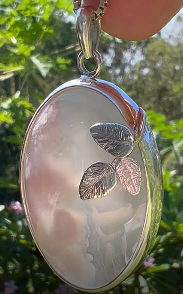 Floral agate cloud sterling silver pendant