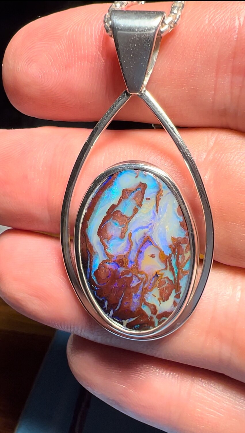 Spectacular Boulder Opal Magic Silver Pendant
