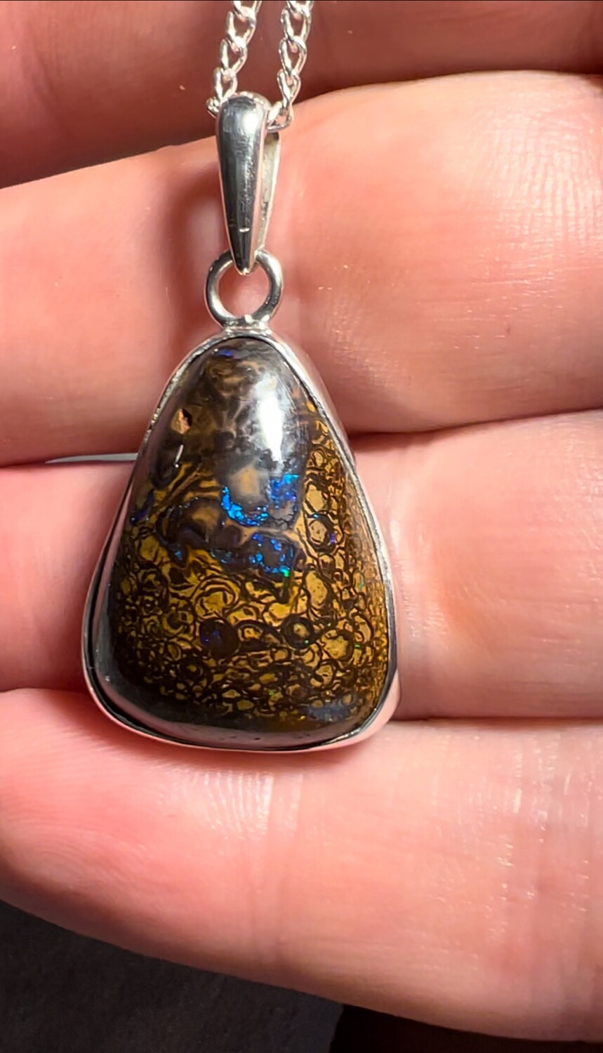 Koroit Boulder Opal Blue Silver Pendant