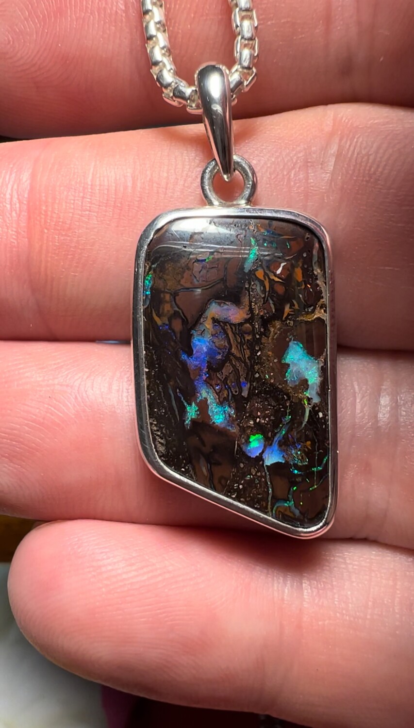 Koroit Boulder Opal Water Dreaming Silver Pendant