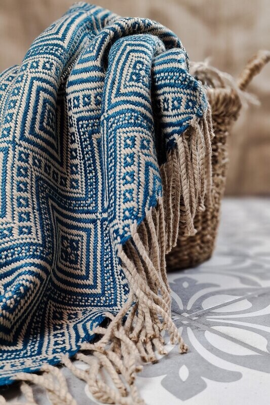 Alpaka-Decke Alpaka-Decke "Suri" (ozeanblau/beige)