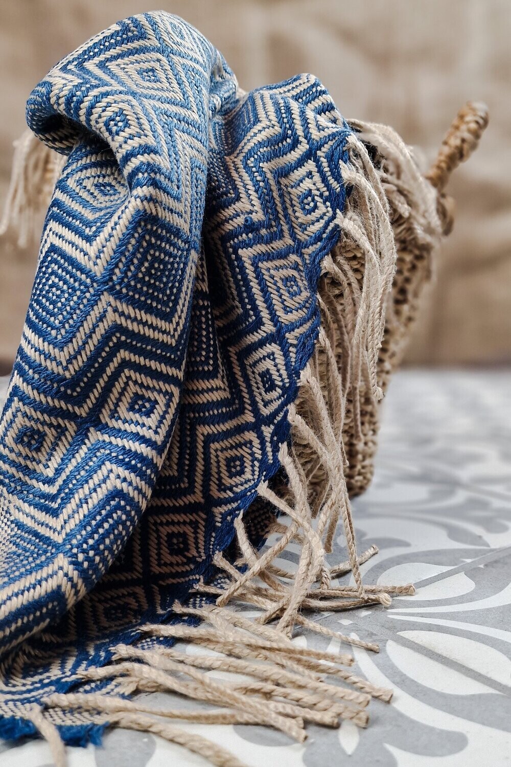 Alpaka-Decke "Wayra" (capriblau/beige)