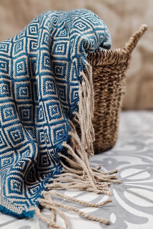 Alpaka-Decke Alpaka-Decke "Jalaru" (wasserblau/beige)