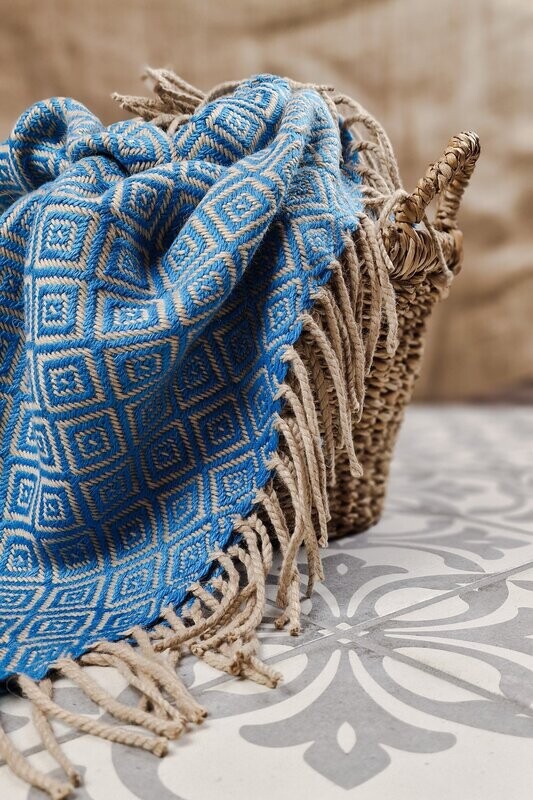 Alpaka-Decke Alpaka-Decke "Paywaru" (himmelblau/beige)