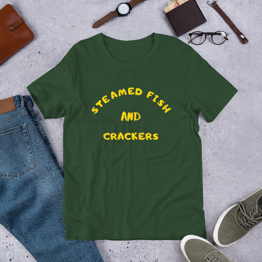 Steam Fish and Crackers T-Shirt, a dish we love in Jamaica made for all Jamaican cuisine lovers!