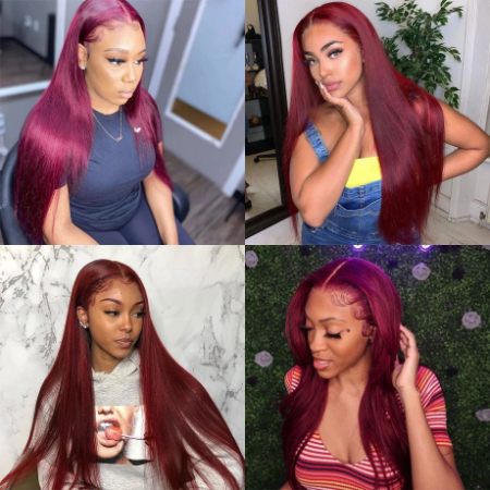 99j Burgundy Straight Lace Front Wig Colored Red Wig For Women Pre Plucked Brazilian 30 Inch 13x4 Human Hair Lace Frontal Wigs