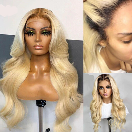 Black Root 613 Lace Frontal Wig Brown Honey Blonde Lace Front Wigs For Women Human Hair Transparent Body Wave Lace Front Wig