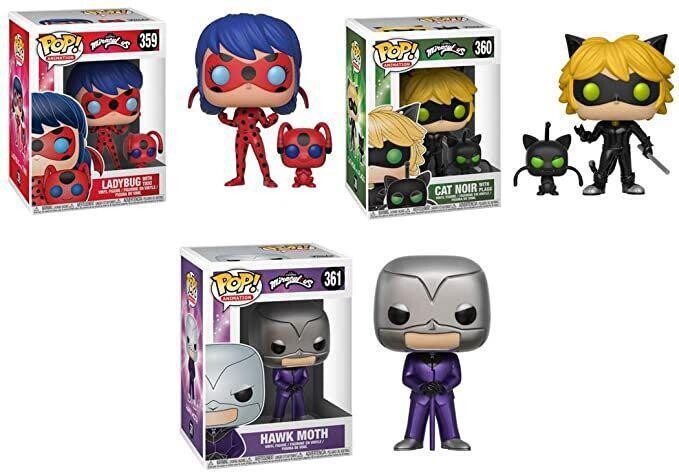 KIT MIRACULOUS (359Ladybug with Tikki)(360Cat Noir with Plagg) (361Hawk Moth)