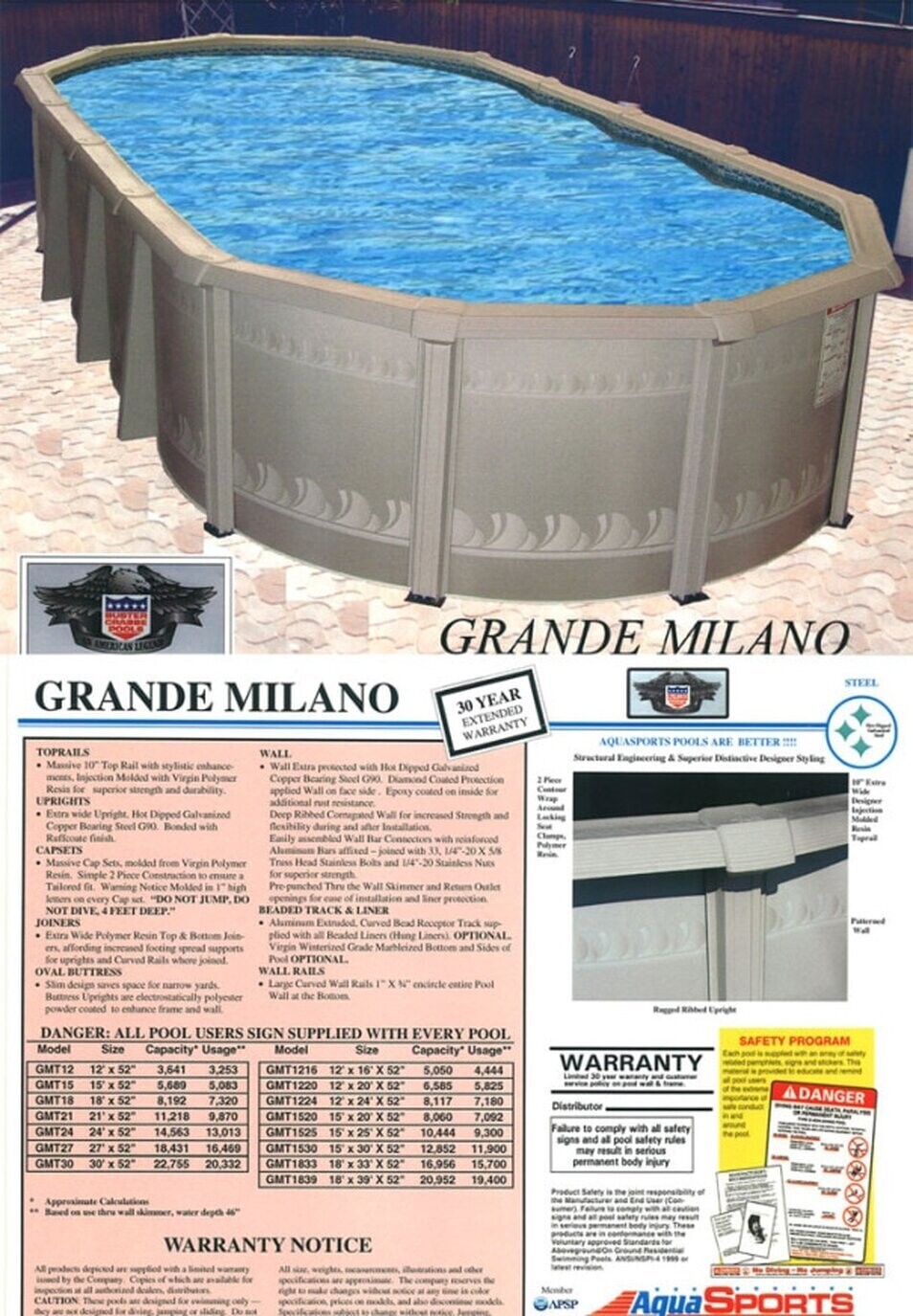 Grande Milano Avove Ground Oval Pools By Buster Crabbe / Aquasports