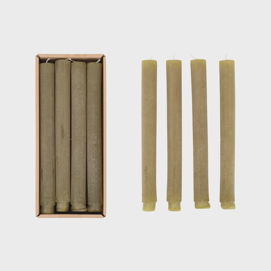 Creative Co-Op Taper Candles, Colour: Green Pleated