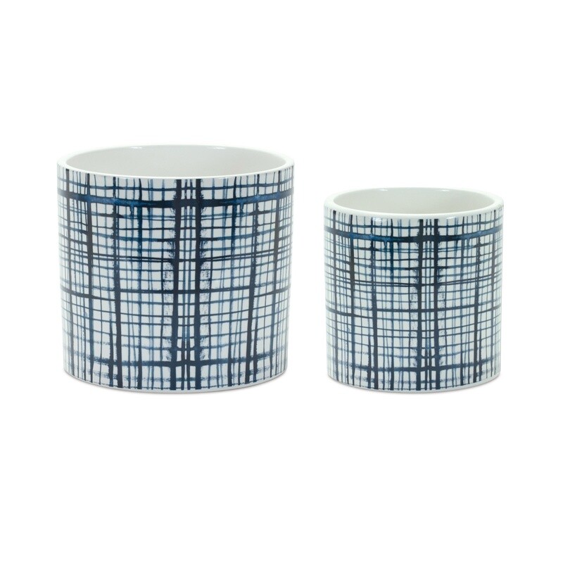 Plaid Blue Pot
