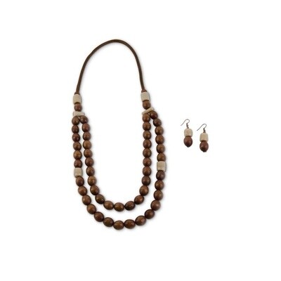 Brown Bead With Bone 2 Strand Necklace Or Earrings