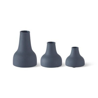 Textured Blue Metal Long Neck Vases