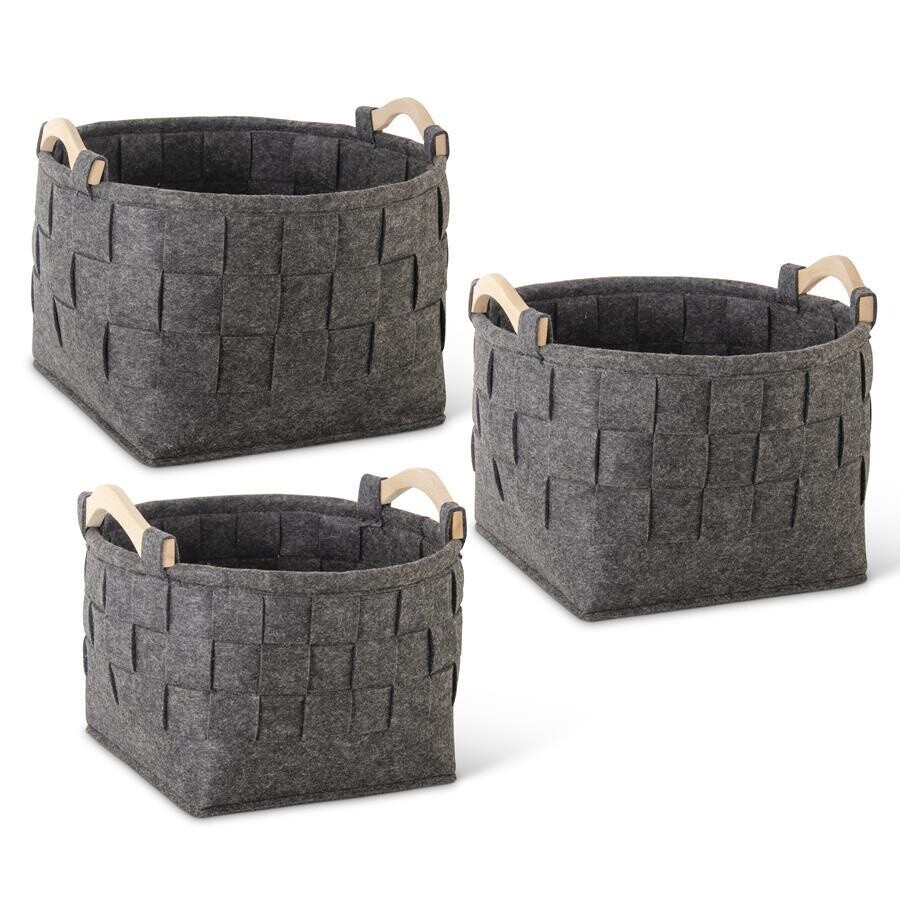 Grey Round Felt Nesting Baskets