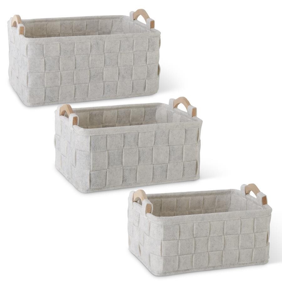 Woven Cream Felt Nesting Baskets With Wood Handles