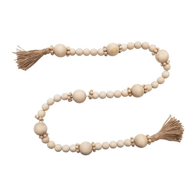 Natural Wood Bead Garland With Tassels