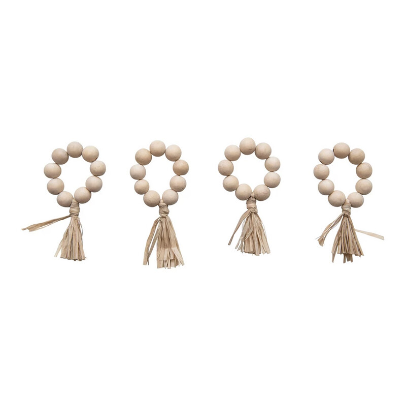 Wood Bead Napkin Rings Set