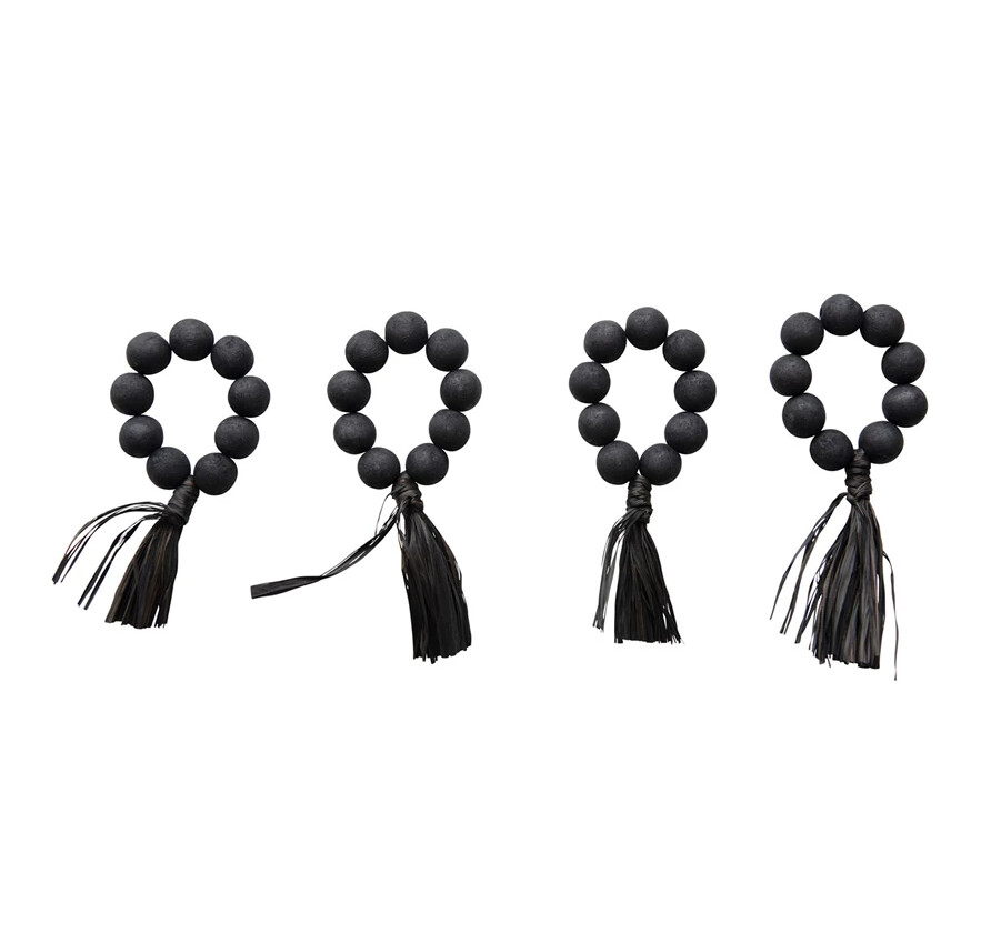 Wood Bead Napkin Rings Set, Colour: Black