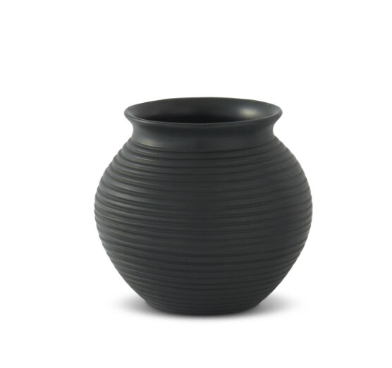 10&quot; Matte Black Hand Carved Ribbed Terracotta Vase