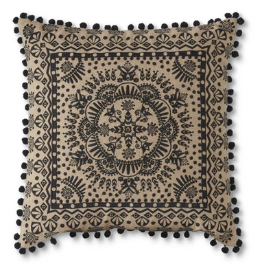 Black &amp; Cream Embroidered Mandala Pillow