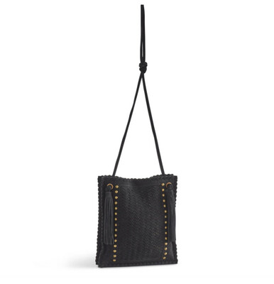 Black Suede Basketweave Crossbody Bag