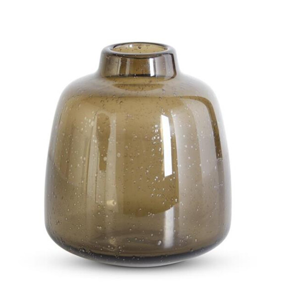 Brown Handblown Bubbled Glass Vase, Size: Small