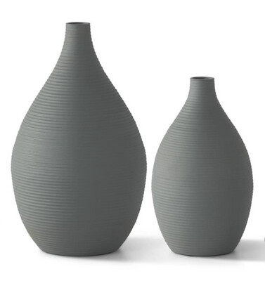 Matte Grey Long Neck Metal Vases