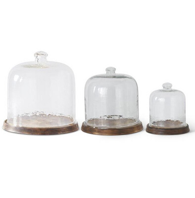 Wavy Glass Cloches With Wood Tray Base