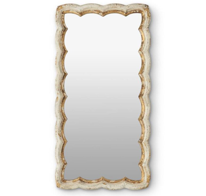 Scalloped Wood Rectangular Cream &amp; Gold Mirror