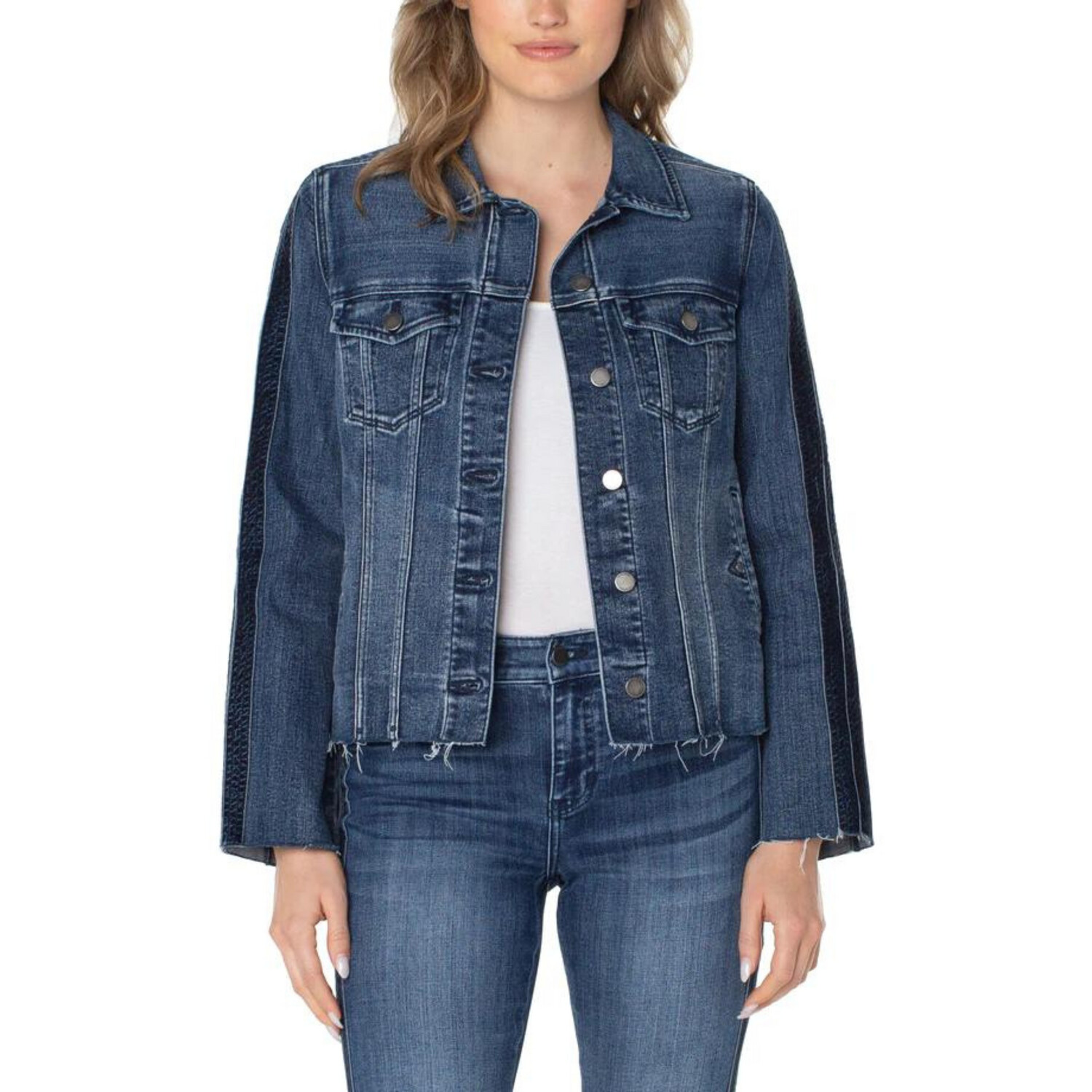 Liverpool Frayed Jean Jacket With Velvet Trim