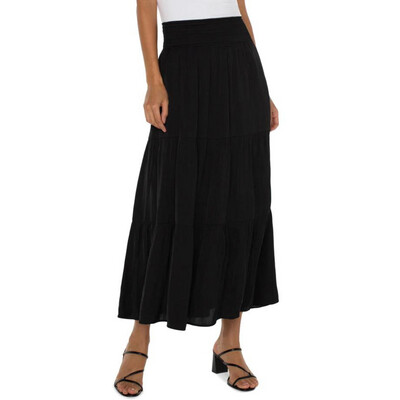 Liverpool Black Tiered Woven Maxi Skirt