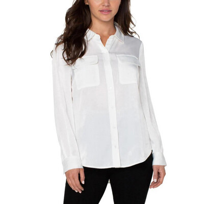 Liverpool White Button Front Sateen Shirt