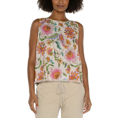 Liverpool Pink Floral Woven Top &amp; Fray Hem