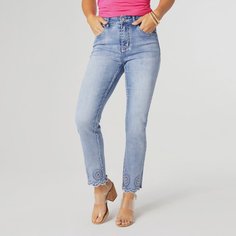 Coco &amp; Carmen Everstretch Medium Denim Ankle Jean With Burst Embroidery