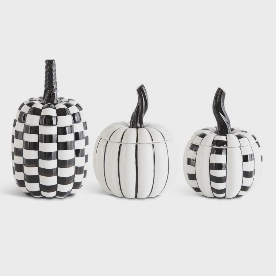 Black &amp; White Ceramic Pumpkin With Lid