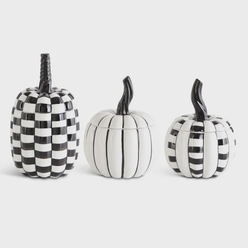 Black &amp; White Ceramic Pumpkin With Lid