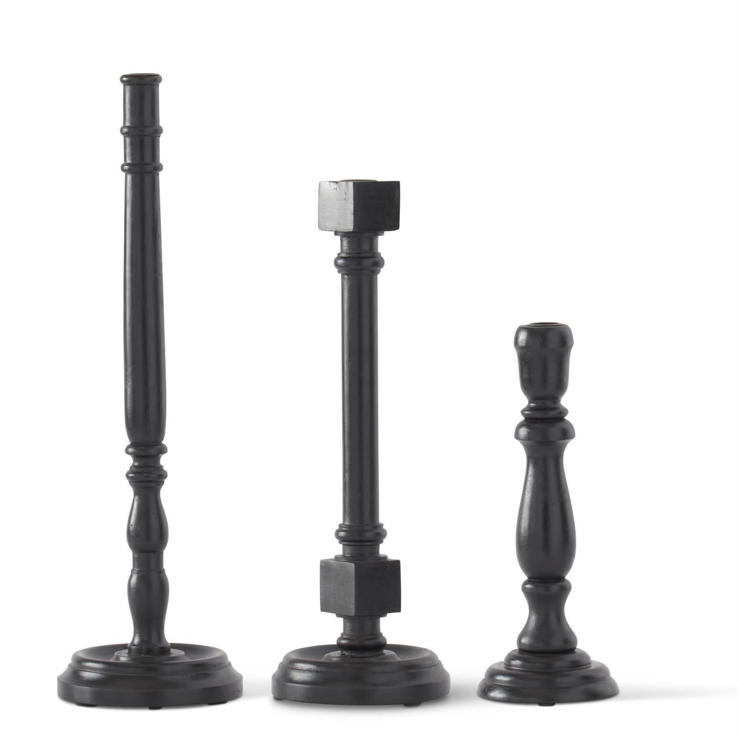 Black Wood Taper Candleholders