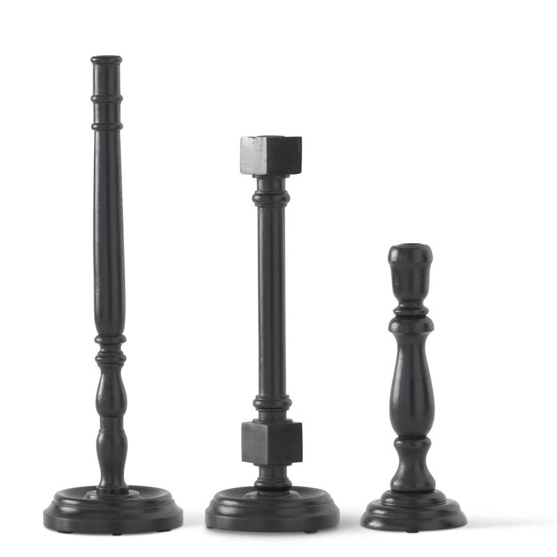 Black Wood Taper Candleholders