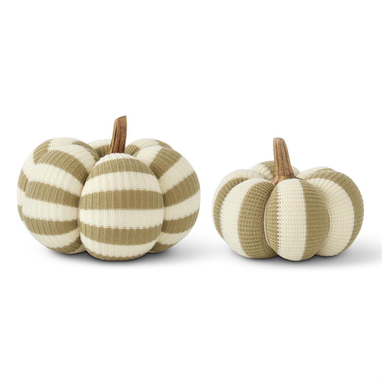 Khaki Green &amp; Cream Vertical Striped Pumpkins